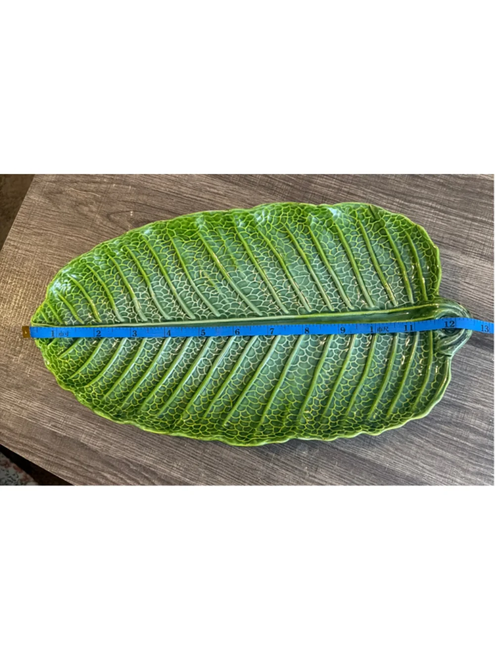 Palm & Fern Ceramic Leaf Shaped Serving Platter One Size Green